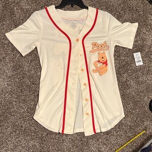 Disney Cream Pooh Baseball Shirt with Red Trim